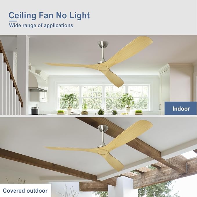 60 Inch Ceiling Fan: 3 Blades Ceiling Fans No Light Reversible Quiet Dc Motor - Outdoor Ceiling Fan for Patios with Remote Control for for Indoor Bedroom Farmhouse