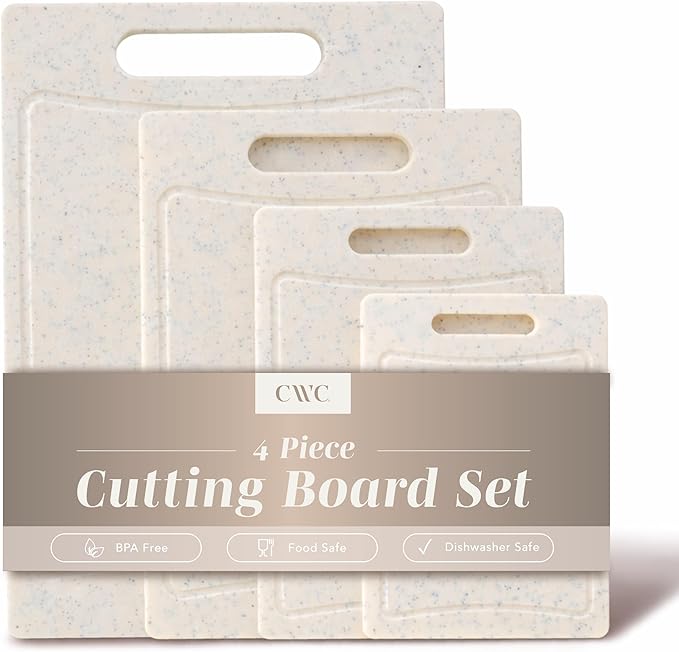 COOK WITH COLOR Non-Slip Cutting Board Set – Kitchen Essentials with Easy Grip Handle for Meat, Veggies, and Fruits, 4 Cutting Boards, White