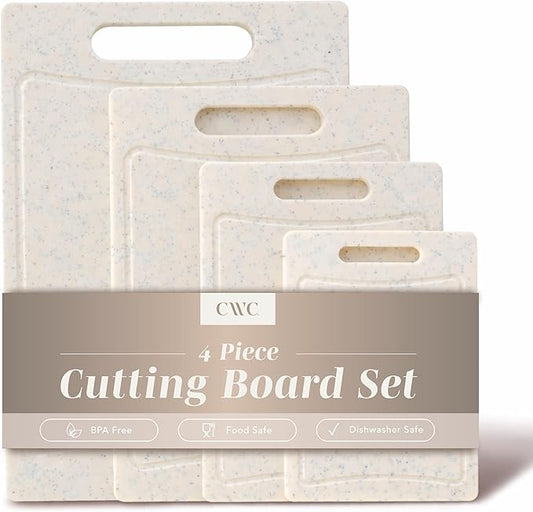 COOK WITH COLOR Non-Slip Cutting Board Set – Kitchen Essentials with Easy Grip Handle for Meat, Veggies, and Fruits, 4 Cutting Boards, White