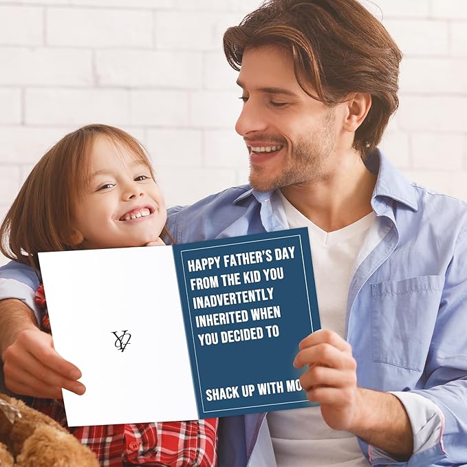 FANCYLUCKY Funny Step Dad Fathers Day Card Gifts from Step Son Daughter, Bonus Dad Fathers Day Cards, Humor Father's Day Card for Stepdad