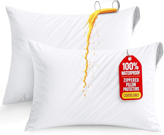 Set of 2 Pillow Protectors with Zipper Toddler Size, Bed Bug and Dust Mite Proof Pillow Covers, Ultra Soft Pillow Encasements, Moisture Wicking and Waterproof Pillow Cases by Utopia Bedding (White)
