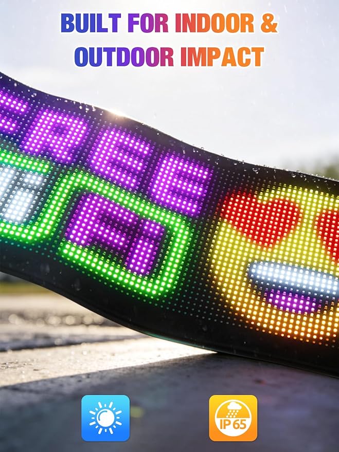 Flexible LED Display Screen, IP65 Waterproof PU+FPCB Material, Remote & App Control, for Indoor Advertising, Shop Window, Car Dealership Decoration (24.8 x 7.9in)