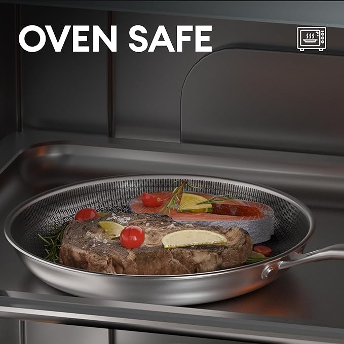 COOKER KING 8-Inch Stainless Steel Pan, Hybrid Nonstick Frying Pan, Skillet, 3-Ply Clad Cookware, Even Heat Distribution, Dishwasher & Oven Safe, with Stay-Cool Handle, Induction Compatible