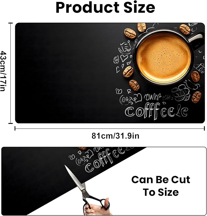 Coffee Mat 17"x32" - Extra Large Absorbent Non Slip Dish Drying Mat,Coffee Bar Accessories,Kitchen Counter Protector for Coffeemaker, Sink, Dining Decor