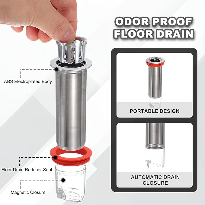 uxcell 4.9" Odor Proof Floor Drain, Floor Drain Cover Shower Plug Drain Backflow Preventer Suitable for Pipes Tubes Bathroom Kitchen, Red Silver/Transparent