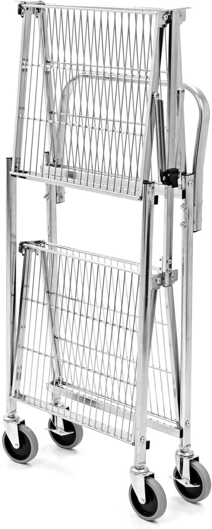 Stand Steady Original Tubstr Collapsible 2 Shelf Wire Cart, Easy to Push Heavy Duty Rolling Utility Cart, Folds Up for Storage, Commercial Grade (Chrome, 33.56” D x 18” W x 37.16” H)