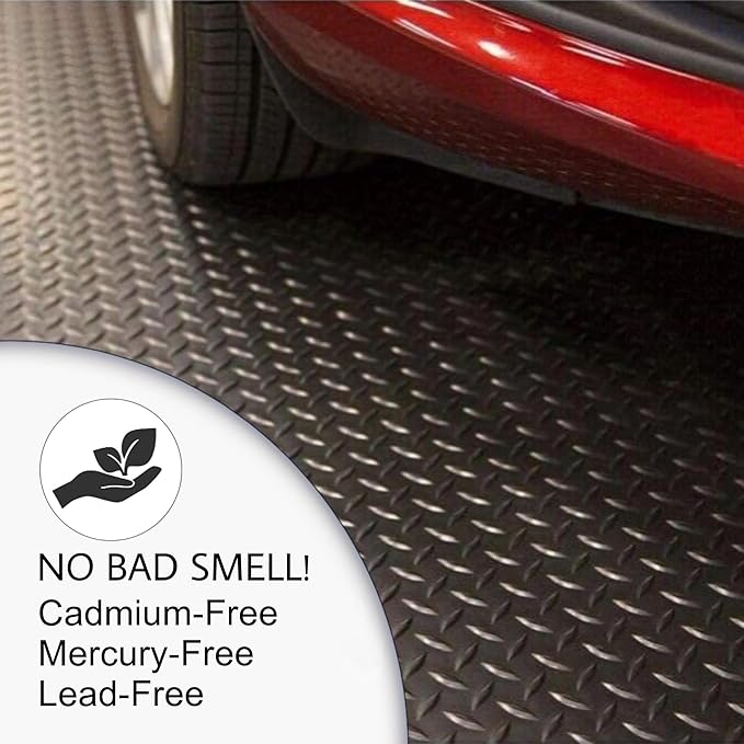 SEAL 4 x 10 FT Premium Garage Floor Mat, Solid 2.8mm Thick Lay-Flat Black Commercial Grade Heavy Duty Parking Mat for Garage Floor, Golf Cart, Water/Stain Resistant Runner (Embossed Diamond Plate)