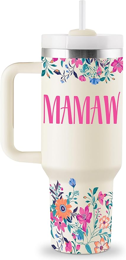 ROSTANTEN Mamaw Gifts Mamaw Mothers Day Gifts for Mamaw 40oz Travel Cup Insulated Tumbler with Lid & Straw