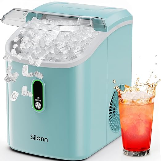 Silonn Nugget Ice Maker Countertop, Pellet Ice Machine with Self-Cleaning Function, Sonic Ice Maker Produces 36lbs of Chewable Ice in 24 Hours, Ideal for Home Kitchen and Office (Green)