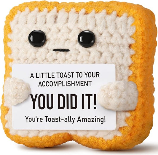 Crochet Toast Congratulations Gifts for Women - You Did It Card for Friends, Students, Coworkers, Teachers – Motivational College Highschool Graduation Decoration for Her Him