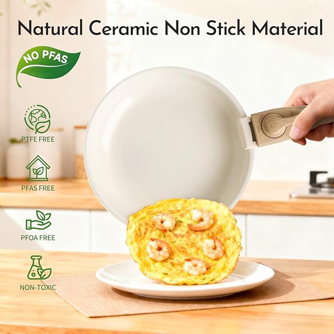 Heapsion 10-Piece Ceramic Nonstick Cookware Set, PFAS/PFOA/PTFE-Free & Non-Toxic Pots and Pans Set with Detachable Handles, Dishwasher Safe & Induction Compatible for Kitchen & RV Cooking