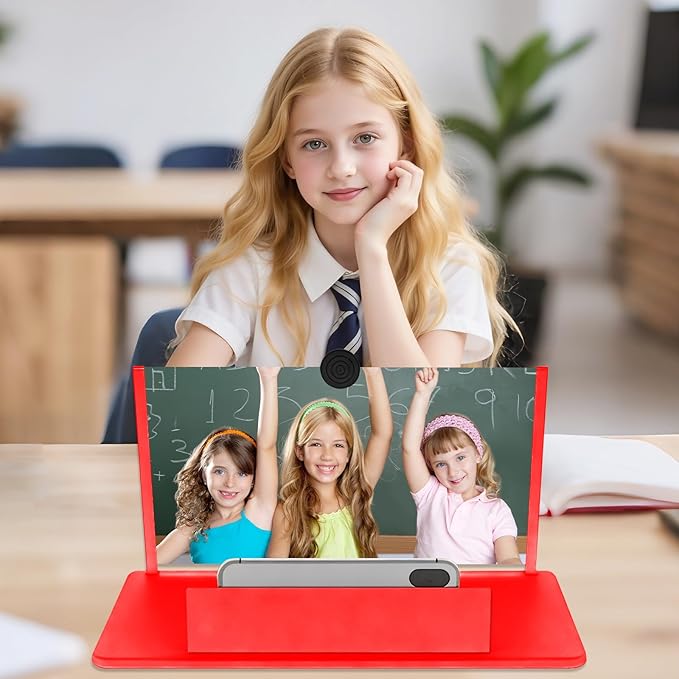12" Screen Magnifier,3D HD Mobile Phone Magnifier Projector Screen Enlarger for Movies, Videos, and Gaming,Foldable Cell Phone Stand with Screen Amplifier,Supports All Smartphones (Red, 12inch)