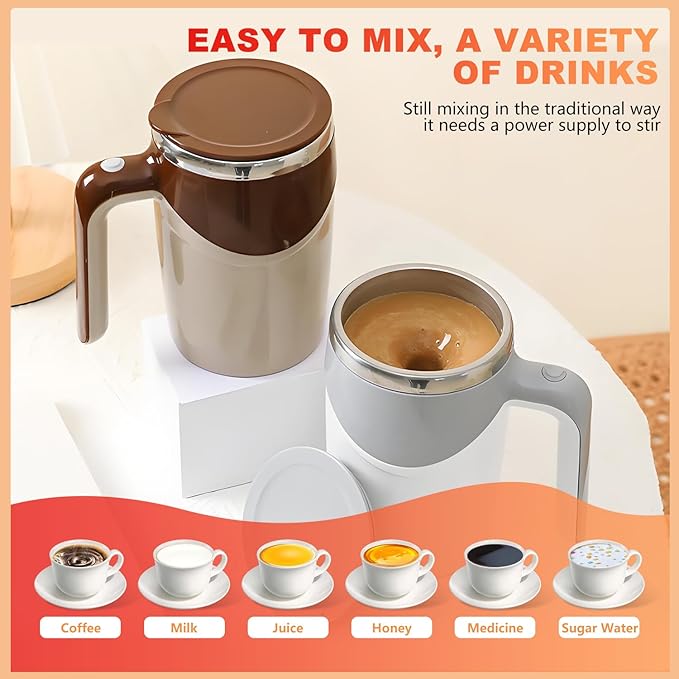 Automatic Self-Stirring Coffee Mug, Automatic Mixing Coffee, Milk, Protein Powder, Chocolate, Cocoa, Stainless Steel Material Suitable for Home, Office, and Travel, Exquisite Gifts (coffee)