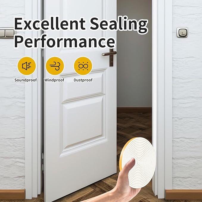 Weather Stripping Door Seal Strip,Front Door Weather Stripping,Insulation Tape for Door Frame,Window,Air Conditioner (White,1/4 in X 1/16 in x 66Ft)