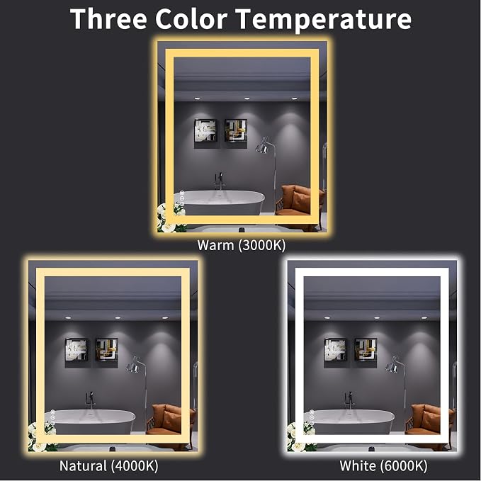 LOAAO 32"X36" LED Bathroom Mirror with Lights, Anti-Fog, Dimmable, Backlit + Front Lit, Lighted Bathroom Vanity Mirror for Wall, Memory Function, Tempered Glass, ETL Listed
