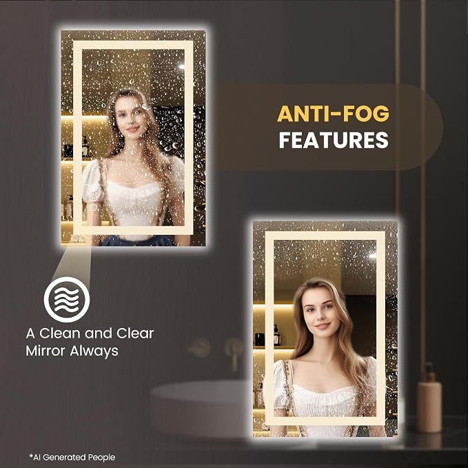 LOAAO 20"x34" LED Bathroom Mirror with Lights, Anti-Fog, Dimmable, Backlit + Front Lit, Lighted Bathroom Vanity Mirror for Wall, Memory Function, Tempered Glass, Safe to Use, ETL Listed