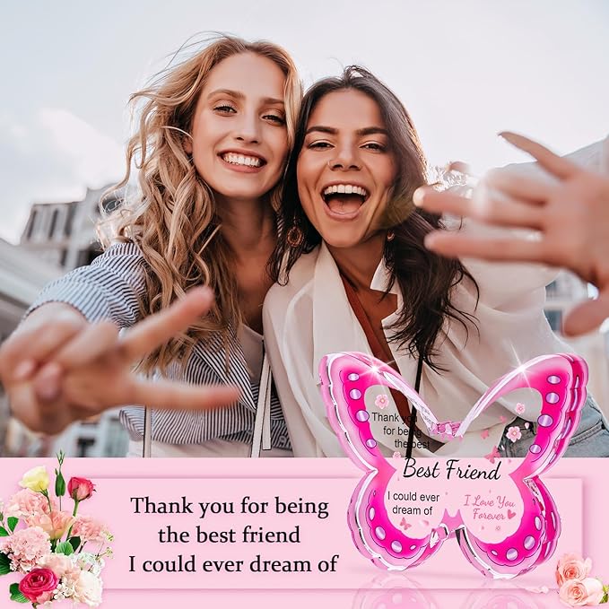 Best Friend Friendship Birthday Gifts for Women, Mothers Day Gifts for Friends, Best Friend Mothers Day Gifts, Unique Best Bestie Special Decorations - Acrylic Butterfly Plaque 4.3x3.3 inch