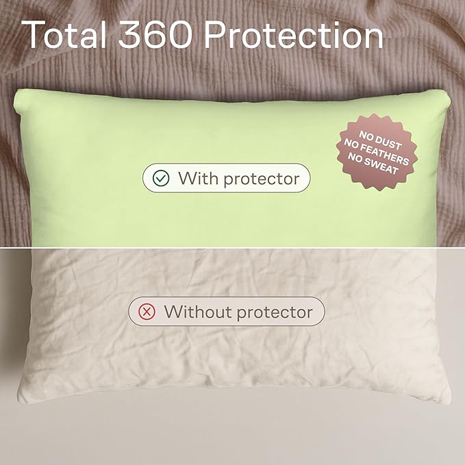 Ultra Soft Pillow Protectors with Zipper Standard Size - Set of 4 Breathable Pillow Covers - 100% Protection Against Stains, Dust & Dirt - Machine Washable (Sage)