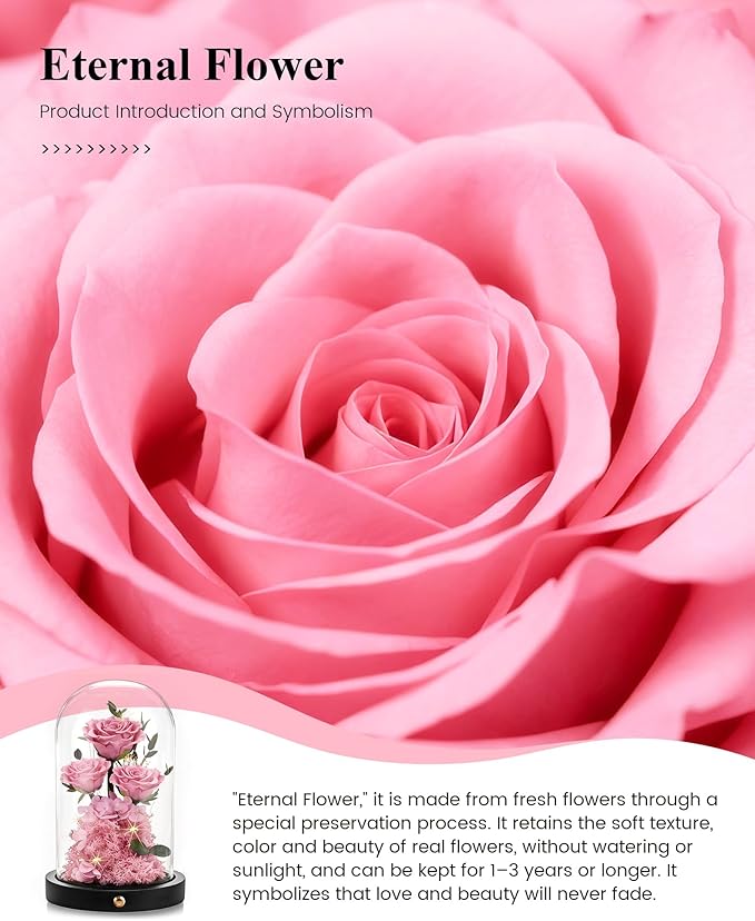 Agrul Mothers Day Flowers Roses Gifts for Mom,Forever Preserved Flower Rose in Glass Dome Fresh Flowers for Delivery Mothers Day Roses Gifts for Wife Women Mom Grandma from Daughter/Pink Rose