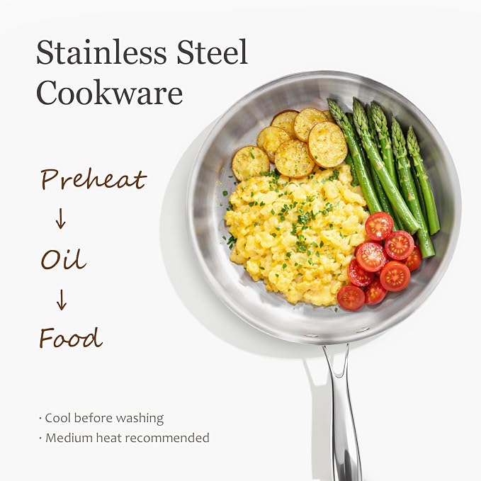 CAROTE 30 PCS Tri-Ply Stainless Steel Cookware Set, Pots and Pans Set, Non Toxic Induction Kitchen Cooking Sets, Cookware Collection, Silver