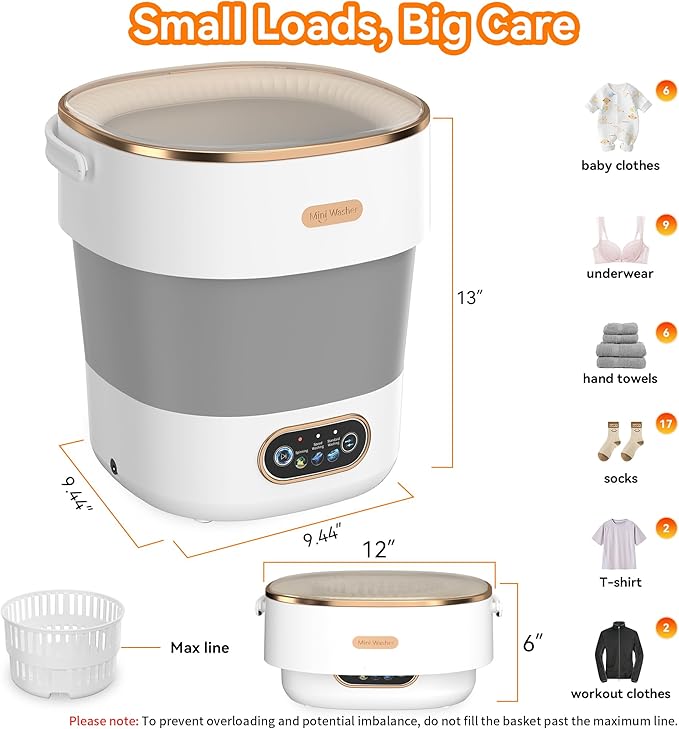Portable Washing Machine, Folding 20L Mini Washer and Spin-Dryer, 3 Cleaning Modes & Deep Cleaning Small Compact Laundry Machine of Small Clothes for Apartments, Dormitories,Home, RV, Travel, White