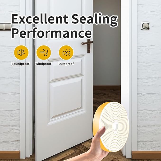 Weather Stripping Door Seal Strip,Weather Stripping,High Density CR Door Seal Strip for Door Frame for Windows(White,1 in x 1/4 in x 13Ft x 6.5Ft)