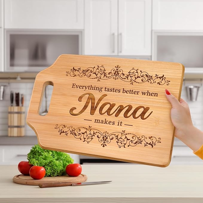 AceThrills Nana Gifts for Nana Mothers Day Gifts for Birthday, Mothers Day - Engraved Bamboo Cutting Board 13.78"L x 9.84"W x 0.4"Th