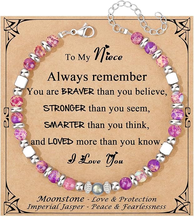 JoycuFF 𝗚𝗶𝗳𝘁𝘀 𝗳𝗼𝗿 𝗪𝗼𝗺𝗲𝗻 𝗠𝗼𝗼𝗻𝘀𝘁𝗼𝗻𝗲 𝗕𝗿𝗮𝗰𝗲𝗹𝗲𝘁 Amazonite Colorful Imperial Jasper Stainless Steel Beads Bracelets, Mothers Day Birthday Christmas Valentines Graduation Gifts
