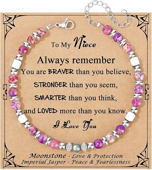 JoycuFF 𝗚𝗶𝗳𝘁𝘀 𝗳𝗼𝗿 𝗪𝗼𝗺𝗲𝗻 𝗠𝗼𝗼𝗻𝘀𝘁𝗼𝗻𝗲 𝗕𝗿𝗮𝗰𝗲𝗹𝗲𝘁 Amazonite Colorful Imperial Jasper Stainless Steel Beads Bracelets, Mothers Day Birthday Christmas Valentines Graduation Gifts