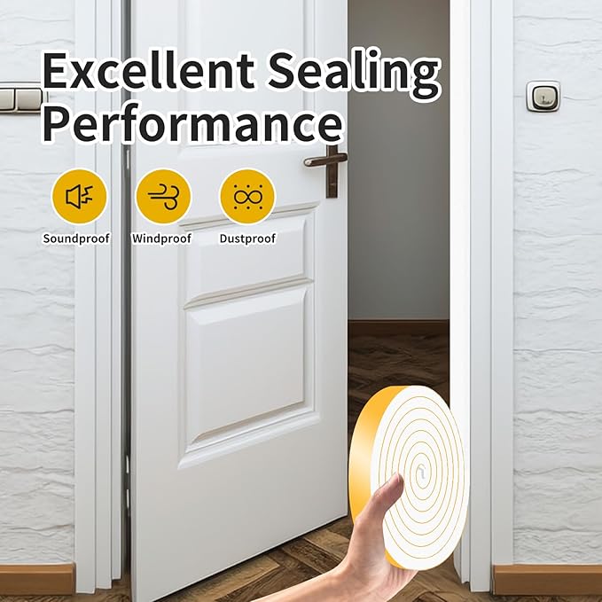 Weather Stripping Door Seal Strip,Weather Stripping,Door Seal Strip for Door Frame,Window(White,1/2 in x 1/2 in x 13Ft)