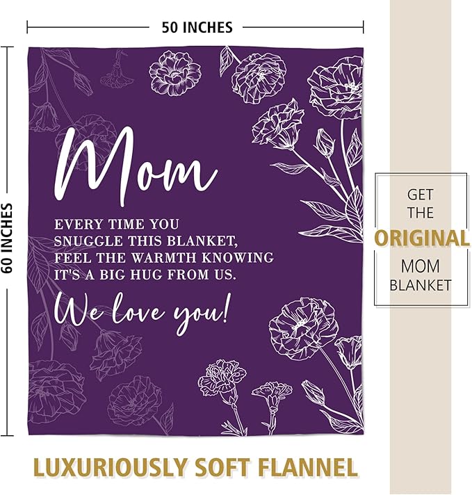 GiltGlimmer Gifts for Mom Mothers Day, Mom Birthday Gifts Blanket, Moms Gift for Women from Daughter Son, We Love You Present for Mother Mommy Christmas 60" x 50", Purple