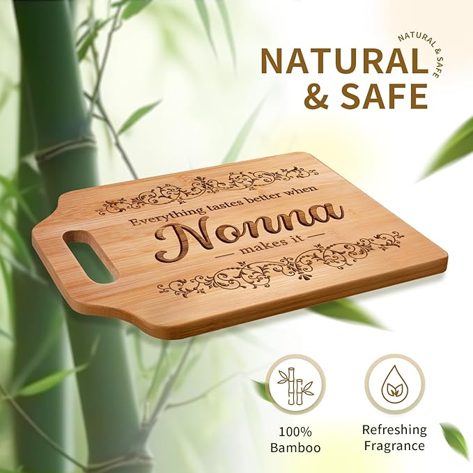 AceThrills Nonna Gifts, Nonna Mothers Day Gifts for Nonnas from Grandkids - Engraved Bamboo Cutting Board 12.3"L x 8.7"W x 0.4"Th