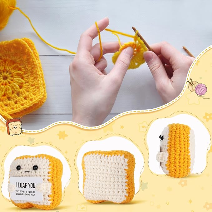Gifts for Her Him Loved One Crochet Toast “I Loaf You” Gifts for Boyfriend Girlfriend, Funny Wedding Anniversary Birthday Gift for Women Men Couples Wife Husband - Easter Basket Stuffers & Mothers day