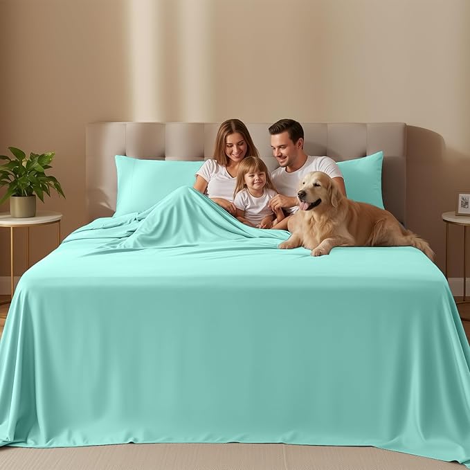 Utopia Bedding King Size Sheet Set – 4 Piece Bed Sheets, Soft and Breathable Microfiber, Includes 1 Fitted Sheet, 1 Flat Sheet and 2 Pillowcases – Oeko Tex (Spa Blue)