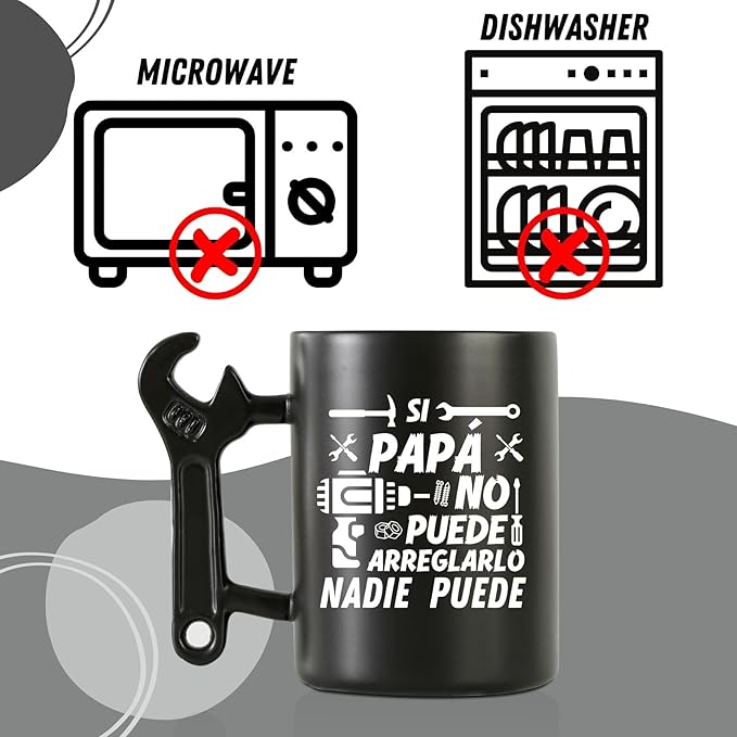 Onebttl Dad Gifts Coffee Mug with Wrench Spanner Handle, Gifts for Dad from Daughter and Son, 13.5oz Funny Ceramic Mug for Father on Birthday, Father's Day, Christmas - Spanish Dad, Regalos para papá