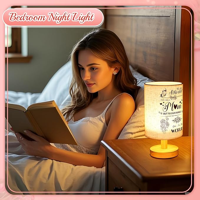 Linkax Mothers Day Gifts for Mom Wife Grandma Daughter Sister Nana Nanny from Son Daughter, Table Lamps Night Light with Fabric Shade, Personalized Mom Birthday Gifts for Mothers Day