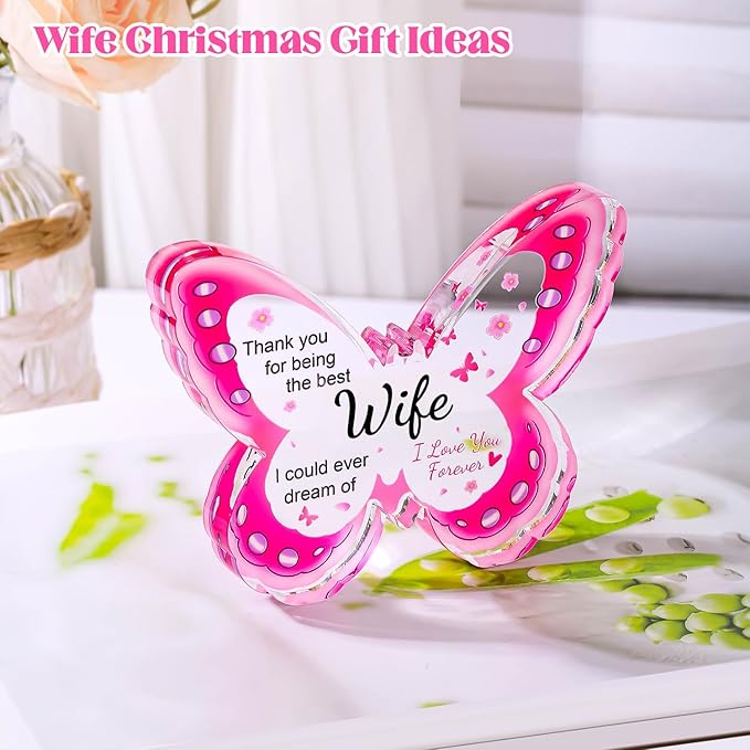 Mothers Day Gifts for Wife, Wife Mothers Day Gifts - Acrylic Butterfly Plaque To My Wife 4.3×3.3 in, Birthday Anniversary Christmas Valentines Day Gifts for Wife from Husband
