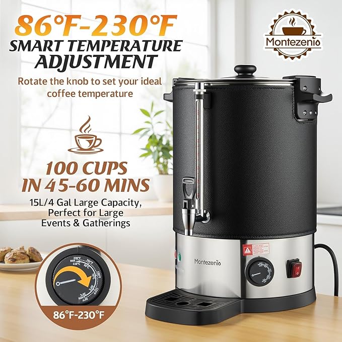 100 Cup Coffee Maker Machine Urn - Large Percolator Pot Dispenser With Double-Wall Stainless Steel, Quick Brew, Stays Hot - Also for Water, Tea, Bever
