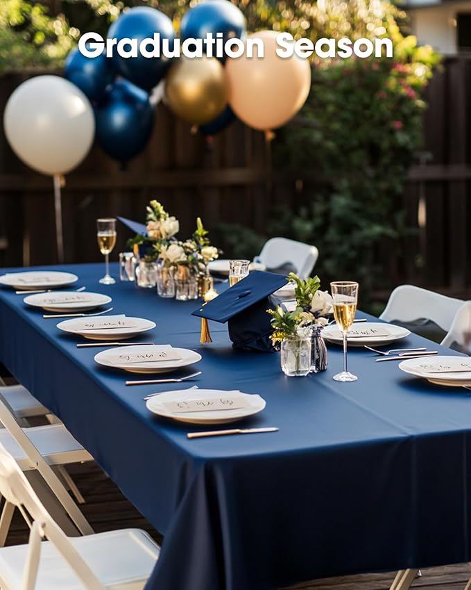 Pureegg Plastic Table Cloth Disposable 20 Pack, 54 x 108 Inch Table Cloths, Graduation Decorations Class of 2025, Graduation Party, Tablecloths, Rectangle, Plastic Cover, Leakproof & Sturdy, Navy Blue