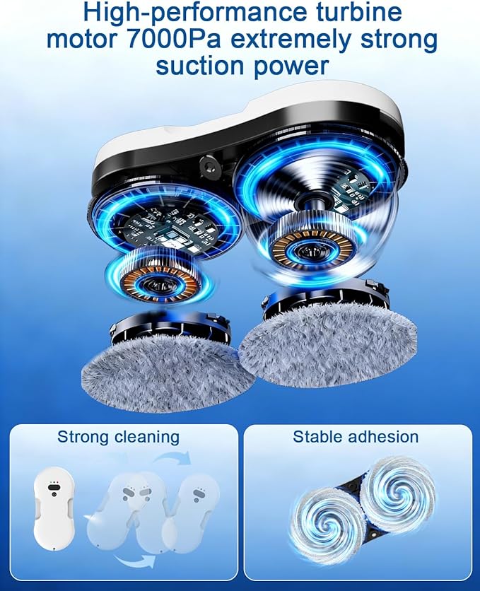 Window Cleaning Robot, Automatic Window Cleaner Robot with Dual Spray, Edge Detection, Intelligent Path Planning, 3000pa Strong Suction, Anti-Drop Protection for Glass