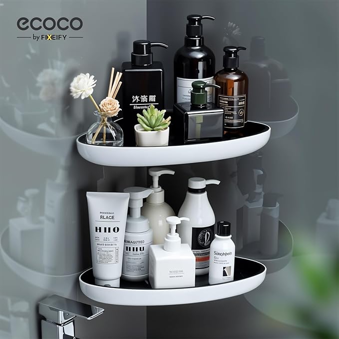 Corner Shelf Wall Mounted, Self Adhesive Bathroom Corner Shelf Organizer, No Drill Triangle Storage Rack for Shower, Kitchen, Toilet - Waterproof ABS Plastic (Gray)