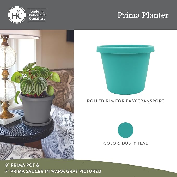 The HC Companies Prima Round Plastic Plant Pot w/Rolled Rim - Lightweight & UV Resistant Flower Pot for Herbs & More - Outdoor & Indoor Plant Pots w/Drainage (14 inch, Dusty Teal, Pack of 1)