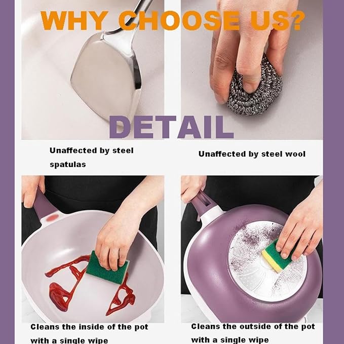 12in Titanium Alloy Non-Stick Pot with Lid with Steamer 2026 Upgrade Titanium Pot Titanium Frying Pans Nonstick Titanium Pots and Pans, Nonstick Frying Pan Cookware Sets