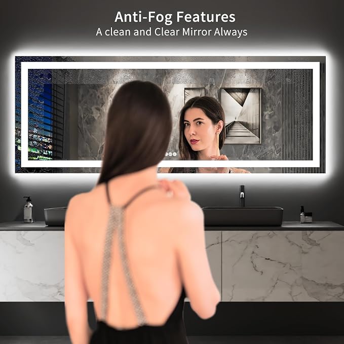 LOAAO 96"X36" LED Bathroom Mirror with Lights, Anti-Fog, Dimmable, Backlit + Front Lit, Lighted Bathroom Vanity Mirror for Wall, Memory Function, Tempered Glass, Shatter-Proof, ETL Listed