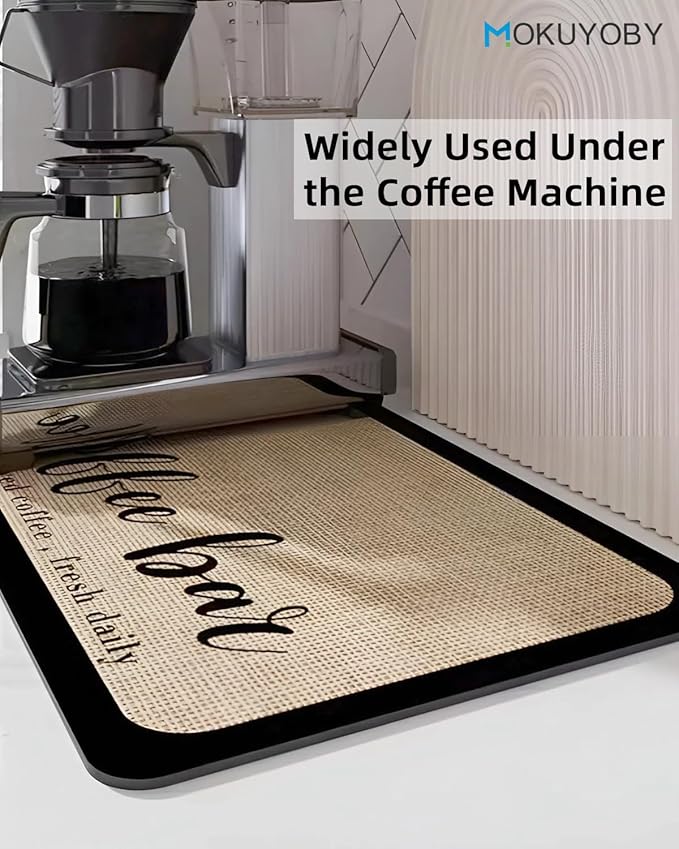 Coffee Mat 12"x19" Coffee Bar Mat Rubber Backed Bar Accessories Super Absorbent Dish Drying Mats for Kitchen Counter, Fit Under Coffee Maker Espresso Machine Dish Rack (Cream)