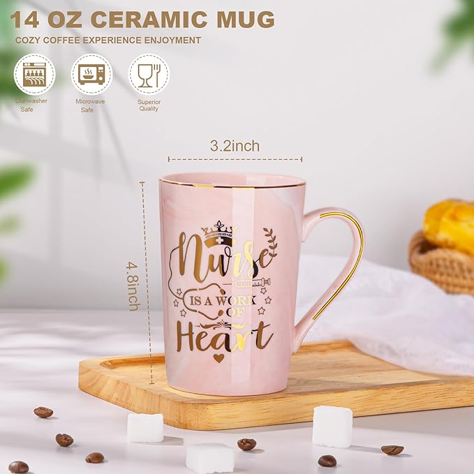 Nurse Gifts for Women, Funny Nurse Mug with Gold Print, Nurses Week Retirement Graduation Appreciation Present, School Nursing Student RN Practitioner, 14oz Pink Marbled Ceramic Cup, Nice Gift Boxed