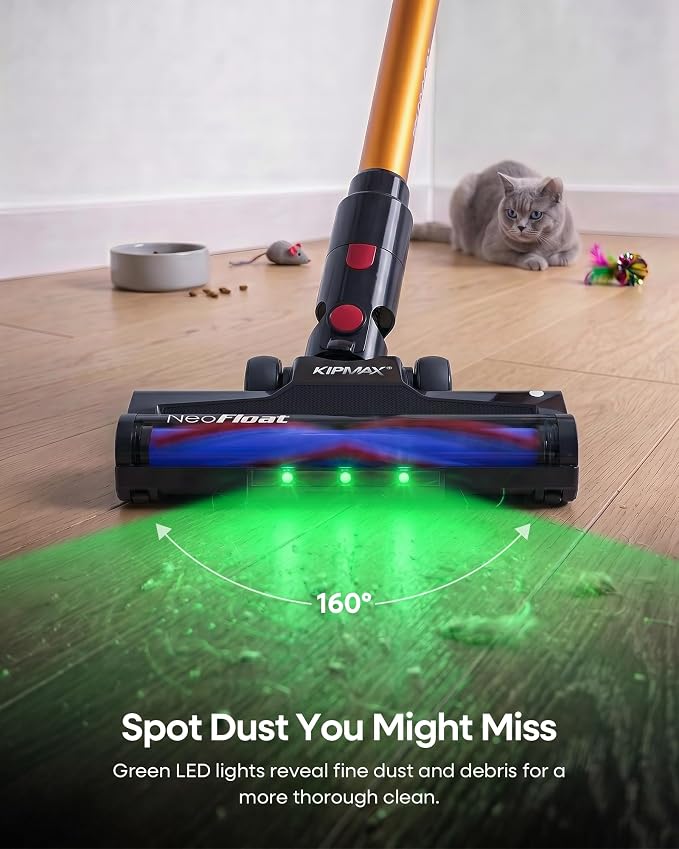 KIPMAX Cordless Vacuum Cleaners for Home, 45KPa 450W Stick Vacuum with Up to 55 Mins Runtime, Lightweight Self-Standing Vacuum for Pet Hair, Hardwood Floors & Carpet, Anti-Tangle Brush, HEPA Filter