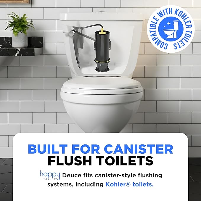 Happy Toilet Cleaner Deuce - Compatible w/Kohler Toilets & Canister Flushing Systems, Automatic Toilet Bowl Cleaner Toilet Tablet Holder Toilet Cleaning System for Auto Filter Self Cleaning Flush 2PK