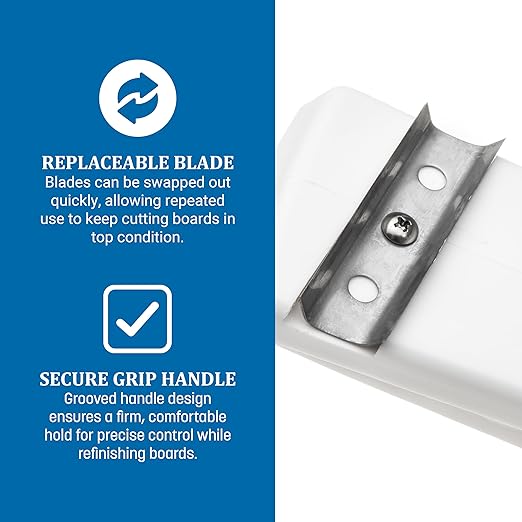 San Jamar Cutting Board Refinisher Cutting Board Scraper with Grooved Handle for Kitchen and Restaurants, Plastic, 6.5 x 2.5 Inches, White