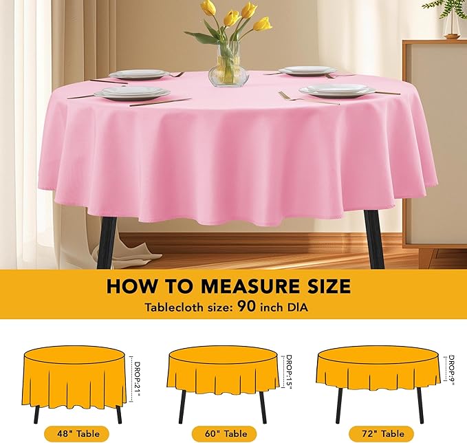 10-Pack Pink Round Tablecloths, 90 Inches, Stain-Resistant Polyester for 4-5 Ft Round Tables - Washable Table Covers for Weddings, Banquets, Birthday Parties, Events